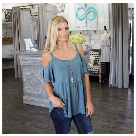 NWT Infinity Raine teal cold shoulder top - Picture 1 of 4